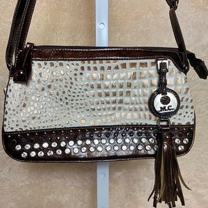 M.C. Sable Croc Embossed Leather & Rhinestone Bag